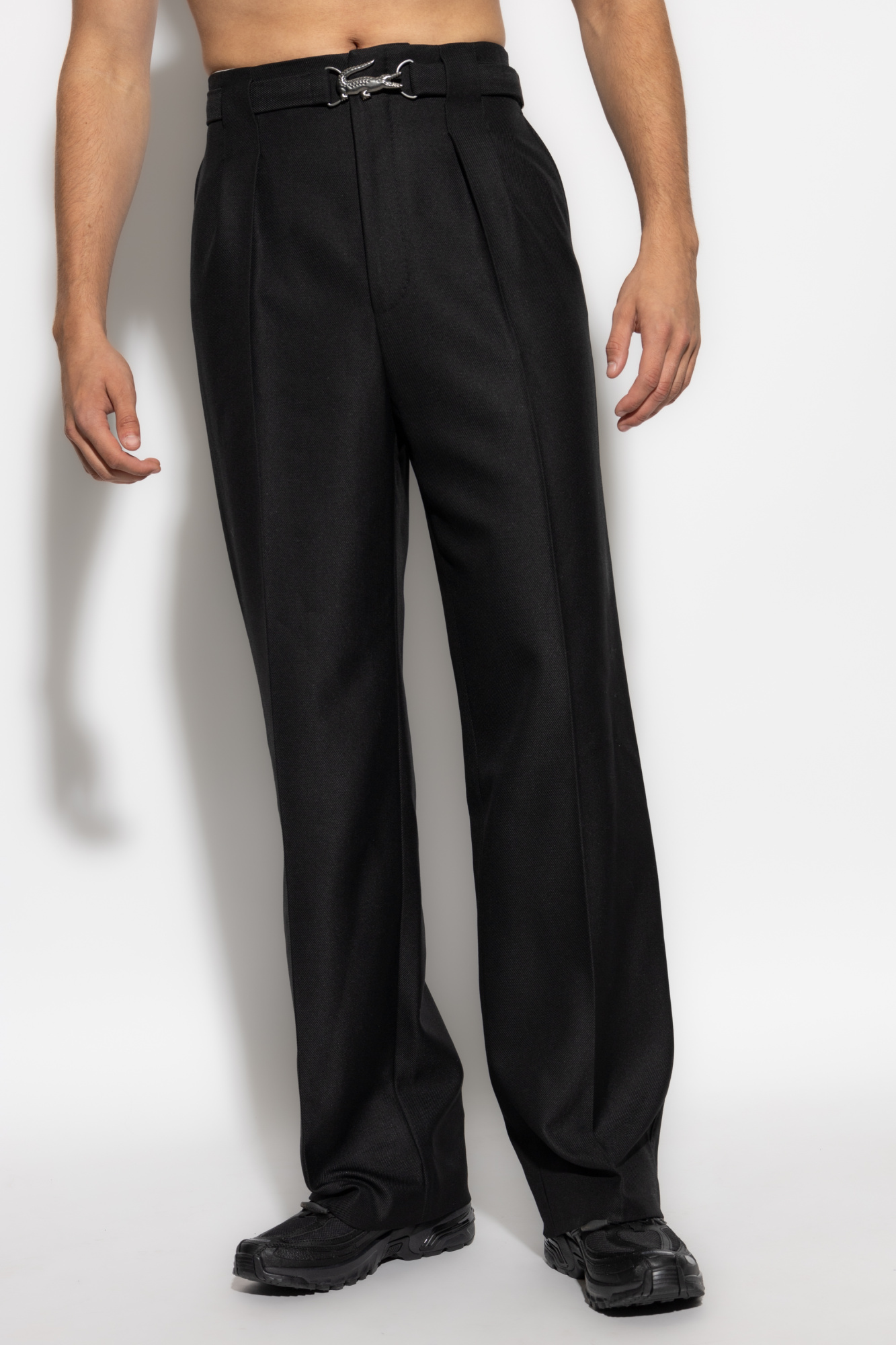 LACOSTE 幾何学模様 ブラックパンツ US L Lacoste Pants with logo | SchaferandweinerShops | Men's
